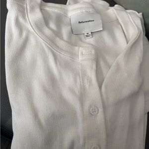 Reformation Ivory Ribbed Button-Up Top